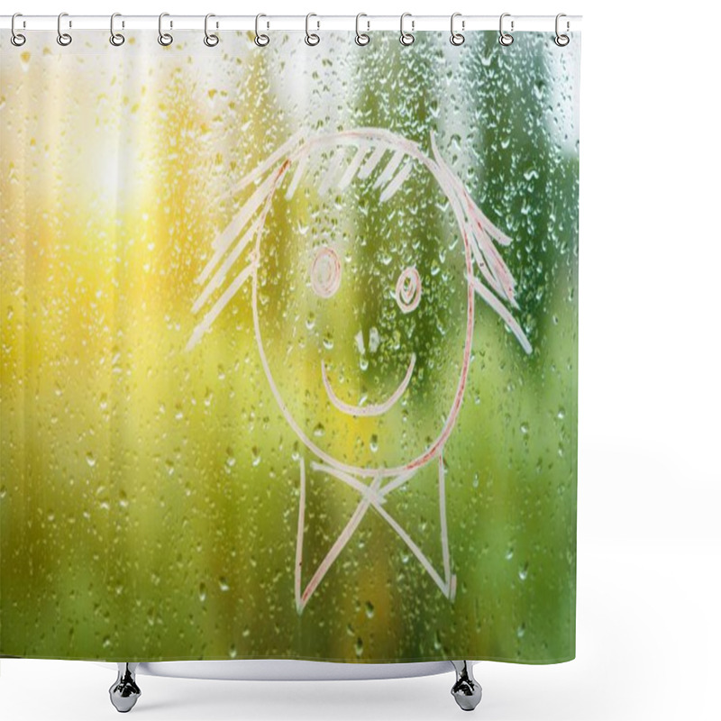 Personality  Positive Funny Smiley On Rainy Autumn Window Shower Curtains