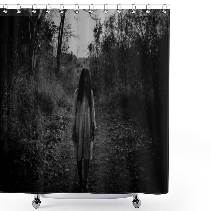 Personality  Portrait Of Asian Woman With Ghost Make Up, Horror Scene, Halloween Concept  Shower Curtains