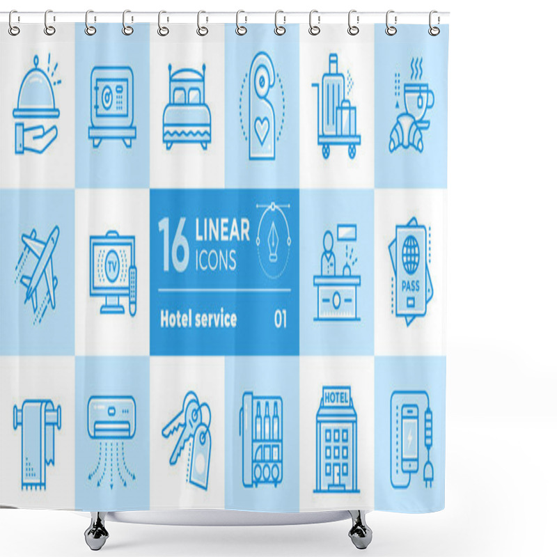 Personality  Linear Icons Set Of Hotel Services. Suitable For Print, Website  Shower Curtains