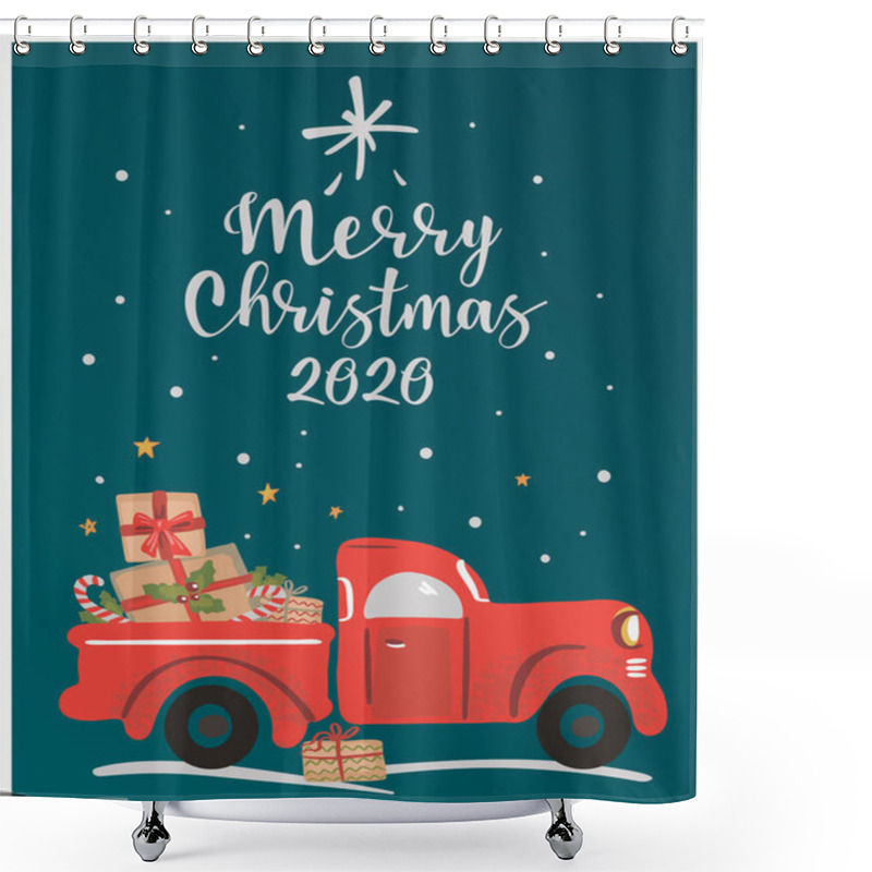 Personality  Christmas Red Truck With A Christmas Tree. Shower Curtains