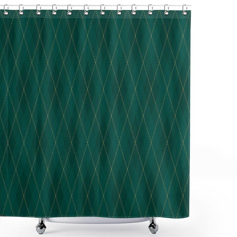 Personality  Argyle Vector Pattern. Dark Green With Thin Slim Golden Dotted Line. Seamless Vivid Geometric Background For Fabric, Textile, Men Clothing, Wrapping Paper. Backdrop Little Gentleman Party Invite Card Shower Curtains