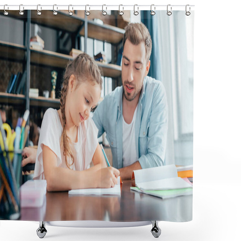 Personality  Father Doing Homework With Daughter Shower Curtains