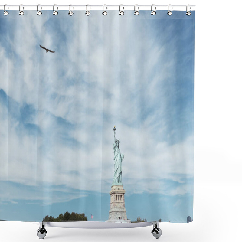 Personality  STATUE OF LIBERTY, NEW YORK, USA - OCTOBER 8, 2018: Statue Of Liberty In New York Against Blue Cloudy Sky Background, Usa Shower Curtains