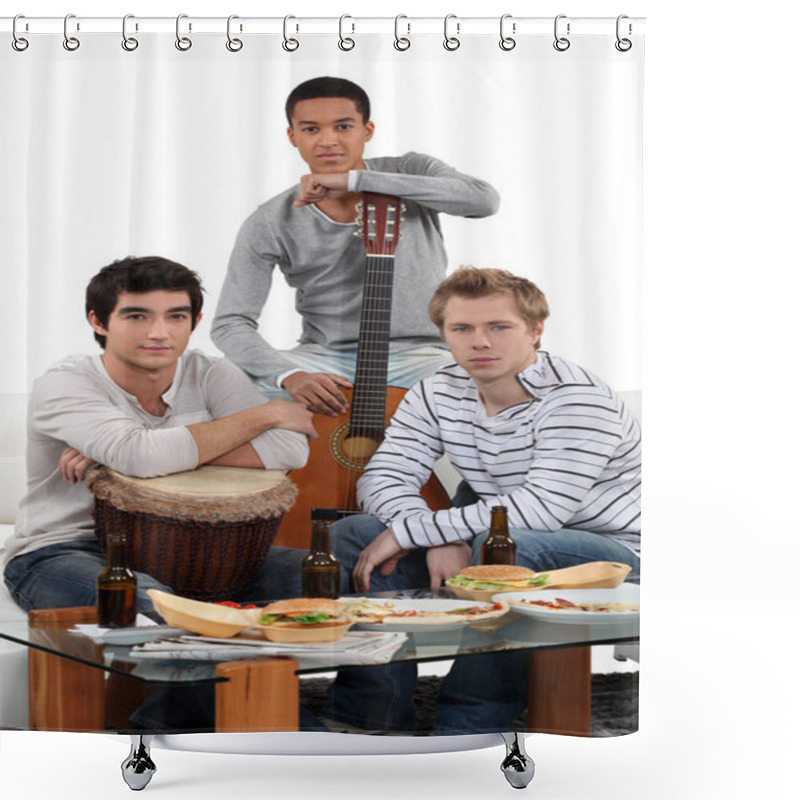 Personality  Young Men With Musical Instruments Shower Curtains