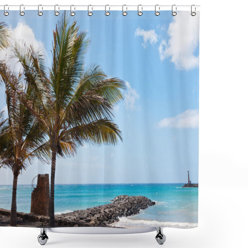 Personality  View Of Palms On A Beach Shower Curtains