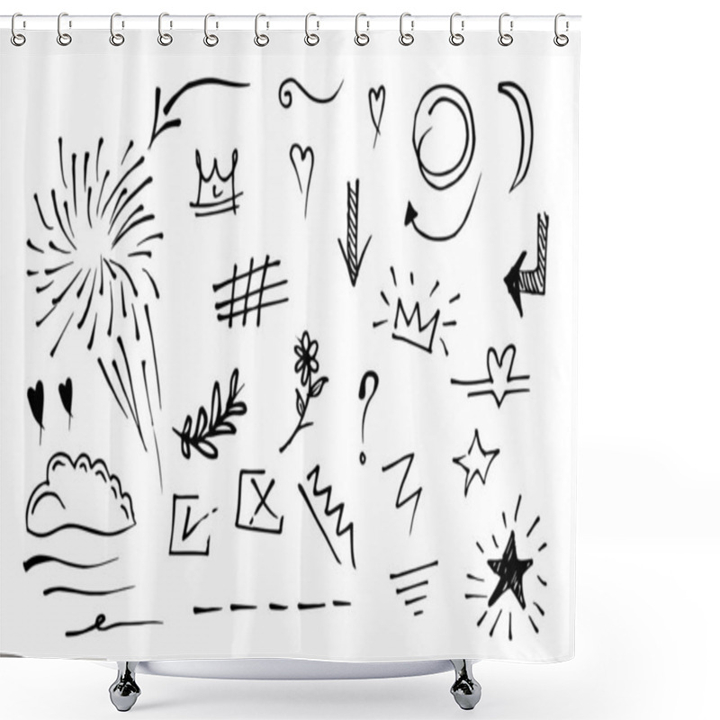 Personality  Vector Hand Drawn Collection Of Design Element. Curly Swishes, Swoops, Swirl, Arrow, Heart, Love, Crown, Flower, Star, Starburst, Firework, Highlight Text And Emphasis Element. Use For Concept Design Shower Curtains