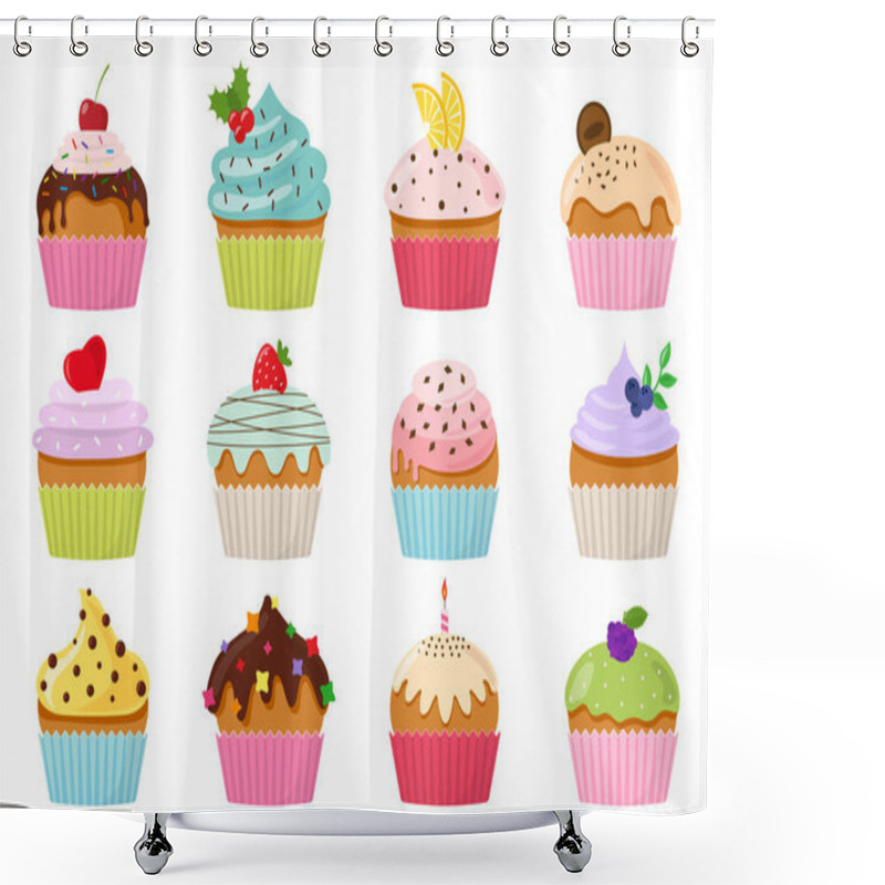 Personality  Cupcakes And Muffins With Cream And Chocolate Set Shower Curtains