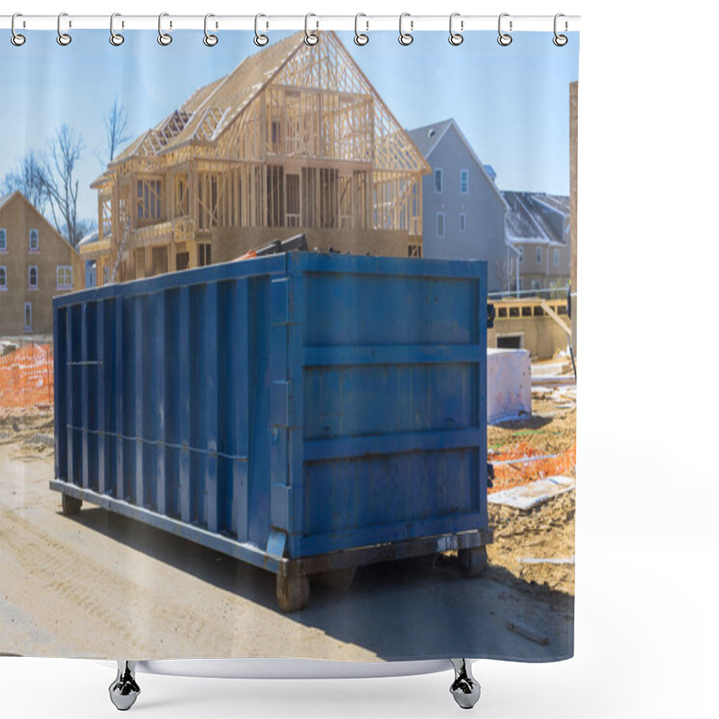 Personality  Home Renovation Maintenance A Loaded Dumpster Near A Construction Site Shower Curtains