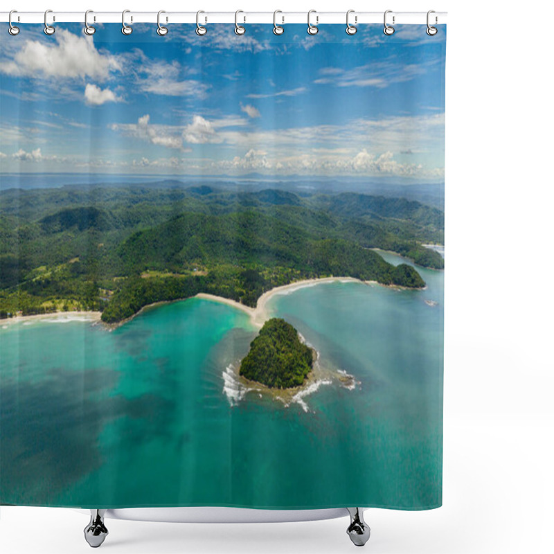 Personality  Aerial View Of Tropical Beach With Crystal Clear Water In The Tropics. Sabah, Borneo, Malaysia. Shower Curtains