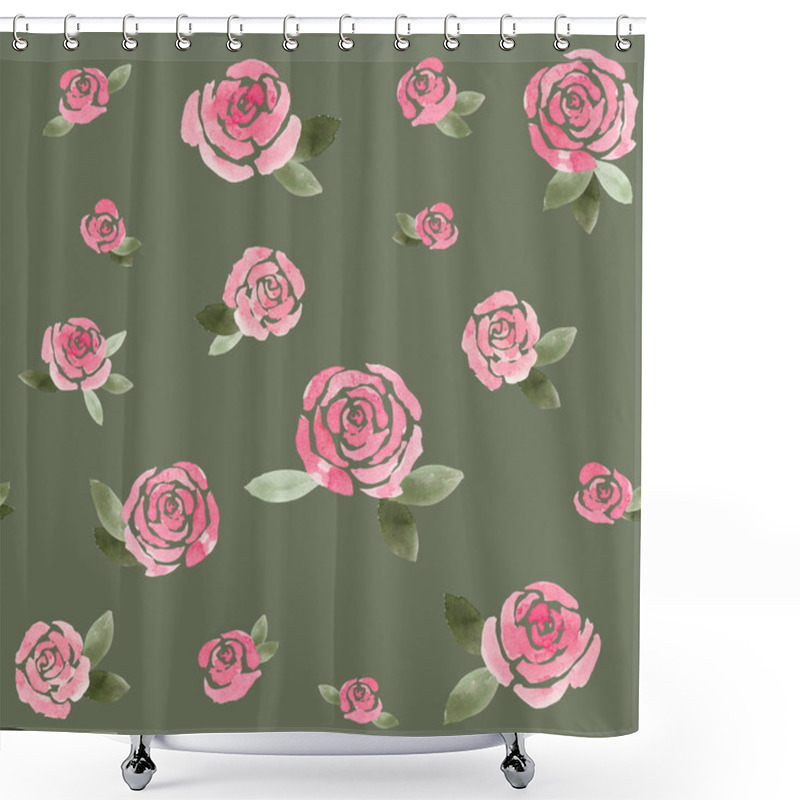 Personality  Pink Roses On Green Background Create A Vibrant Floral Pattern For Textiles And Decorations Shower Curtains