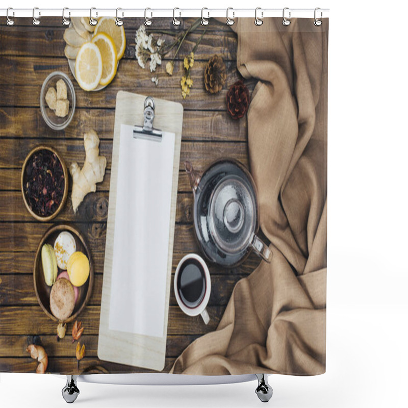 Personality  Blank Clipboard And Tea Set  Shower Curtains