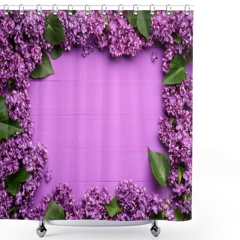 Personality  Spring Background With Frame Of Lilac Flowers Shower Curtains