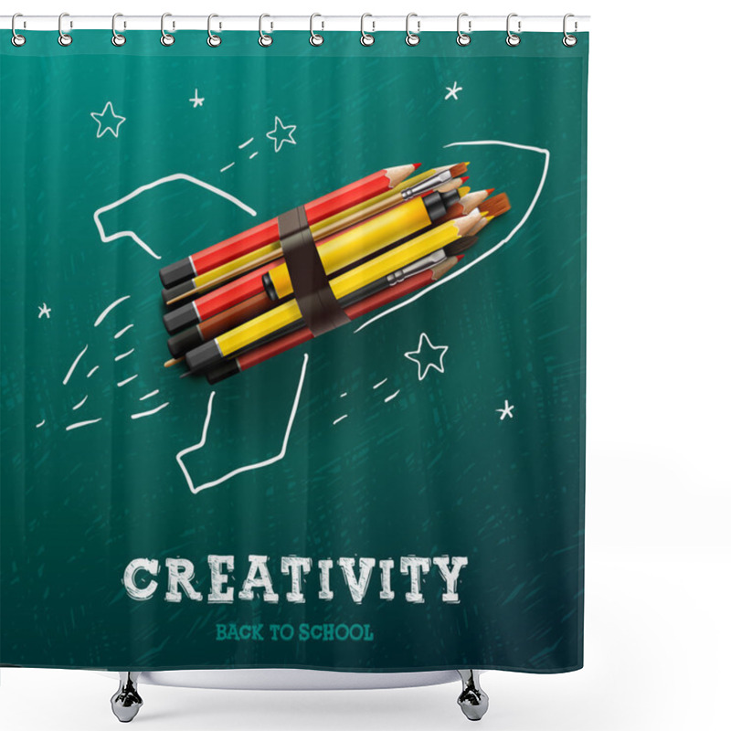 Personality  Creativity Learning. Rocket With Pencils Shower Curtains