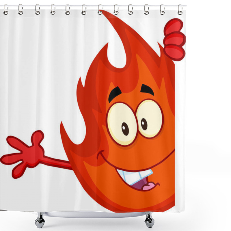 Personality  Cute Flame Cartoon Character Looking Around A Blank Sign And Waving Shower Curtains