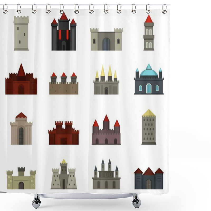 Personality  Towers And Castles Icons Set In Flat Style Shower Curtains