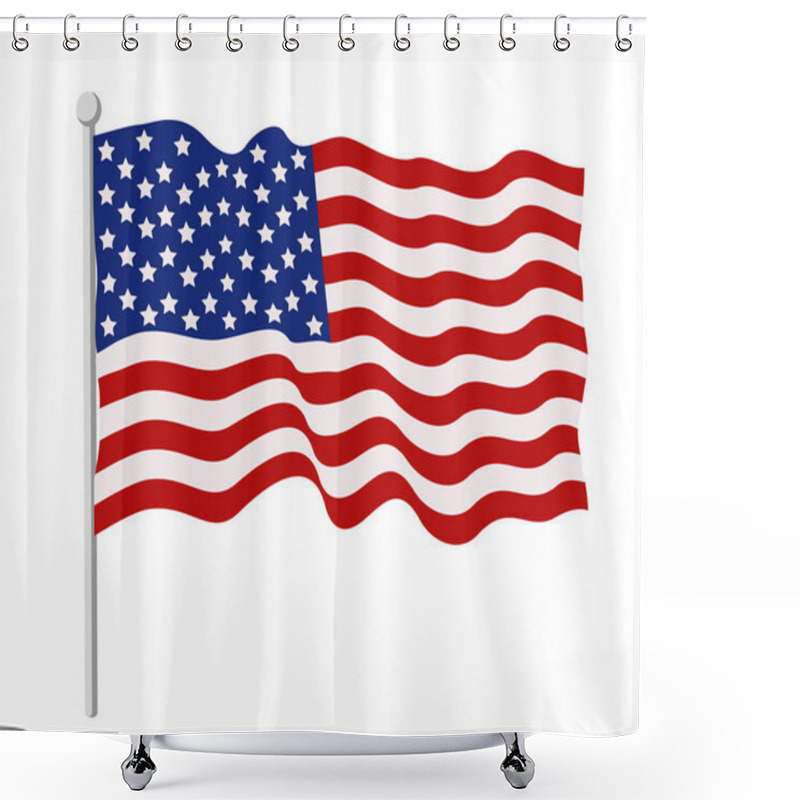 Personality  Flag Of America Is Developing In The Wind, On A White Background. Independence Day USA Shower Curtains