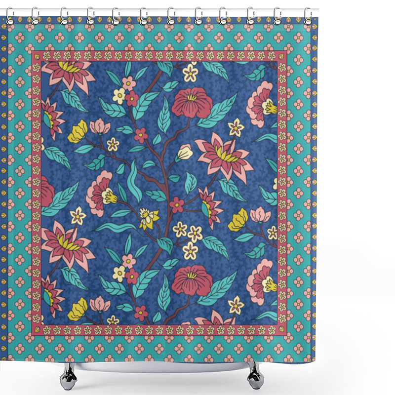 Personality  Scarf Design With Ethnic Indian Trailing Flowers Motifs. Persian Boho Chic Floral Background. Tribal Textile Print. Shower Curtains