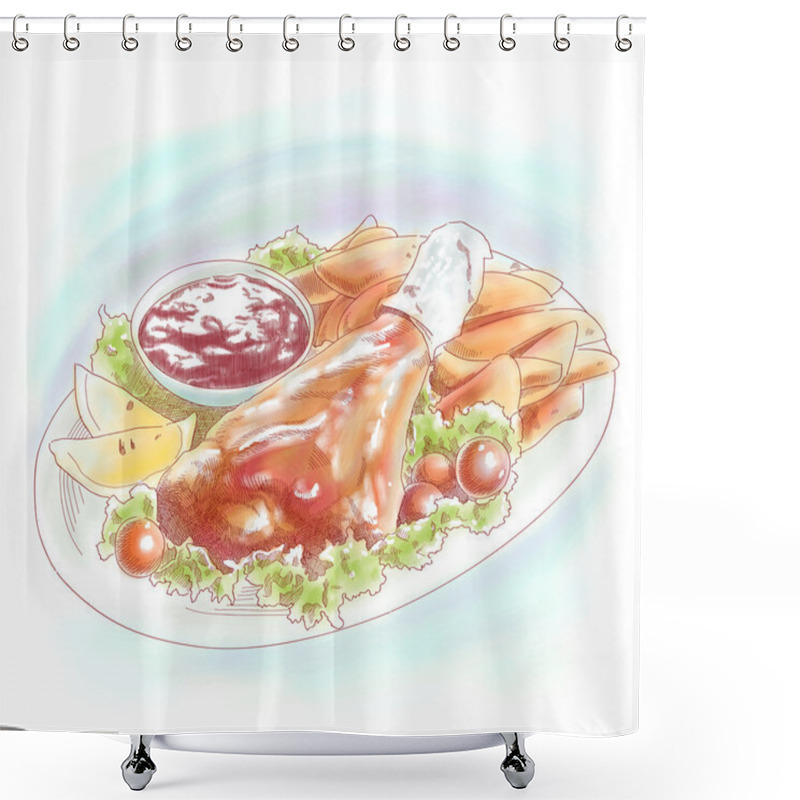 Personality  Vector Hand Drawn Chicken Drumstick Shower Curtains