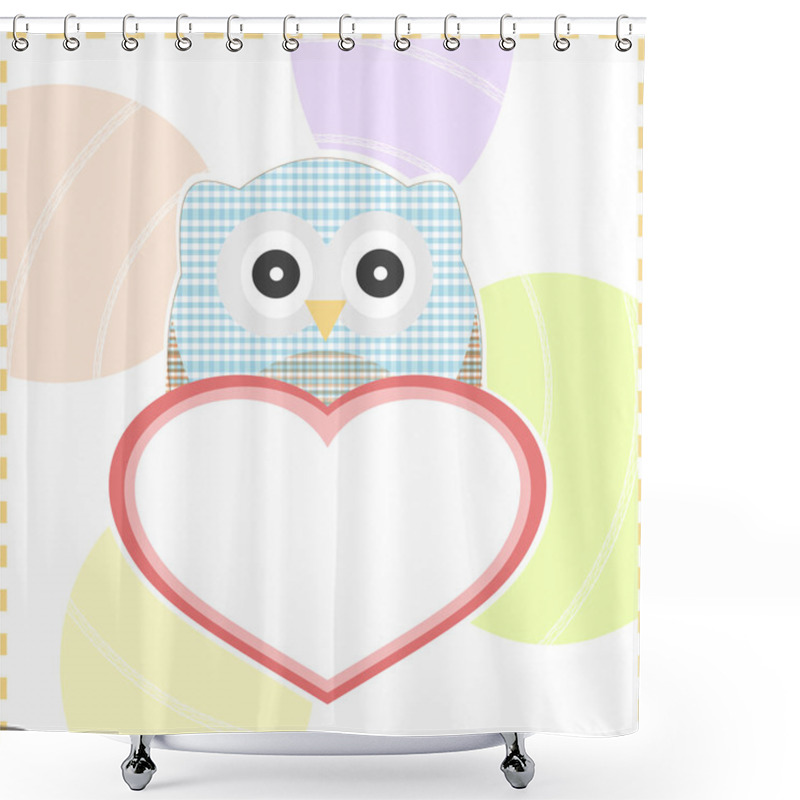 Personality  Cute Smile Textile Owls In Love With A Big Vector Heart Shower Curtains