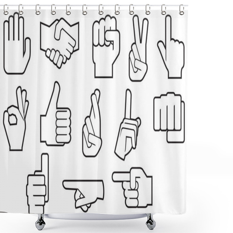 Personality  Human Hands Gesture Thin Line Icons Shower Curtains