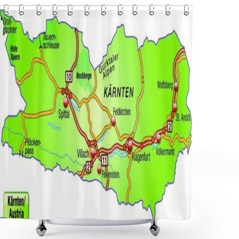 Personality  Carinthia In Austria As An Island Map With A Transport Network The Attractive Design Fits The Map Perfectly Into Your Project. Shower Curtains