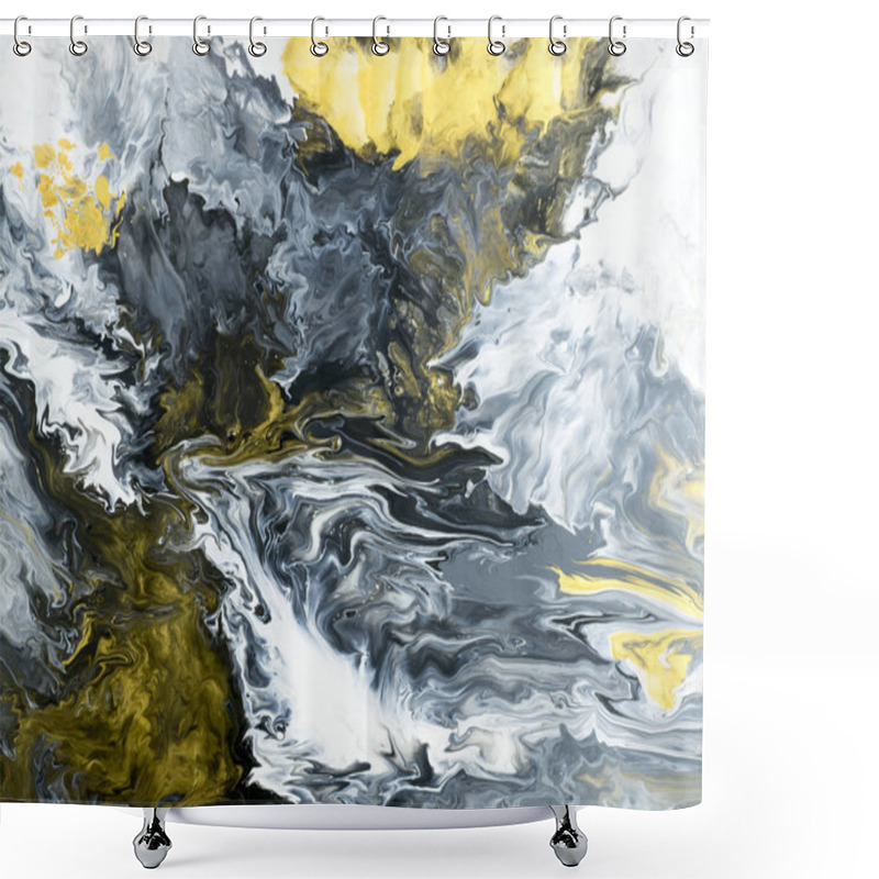 Personality  Black And White With Gold Marble Abstract Hand Painted Backgroun Shower Curtains