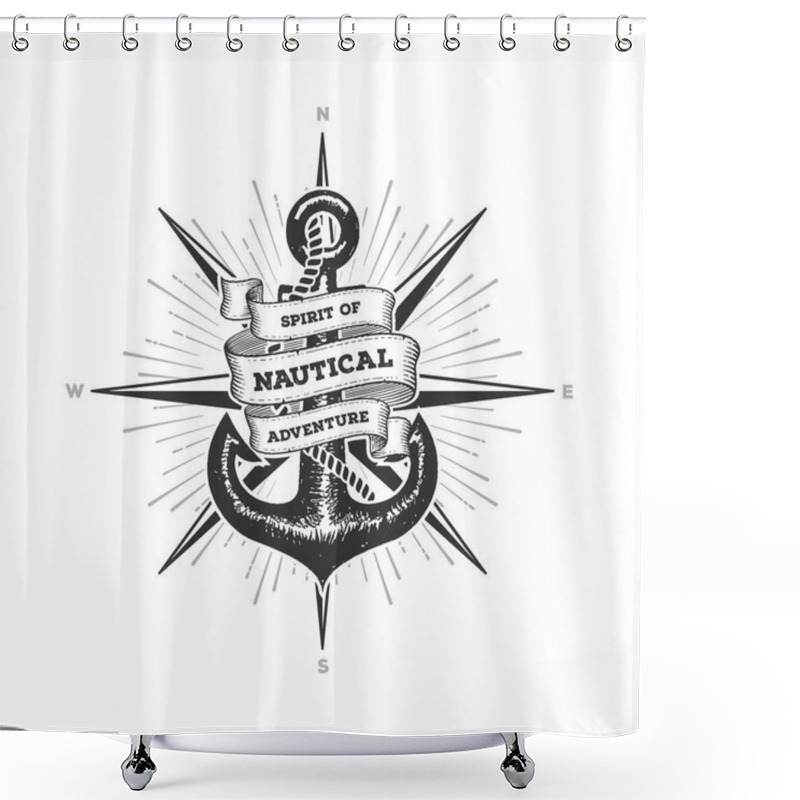 Personality  Nautical Spirit Of Adventure Anchor Vector Illustration Shower Curtains