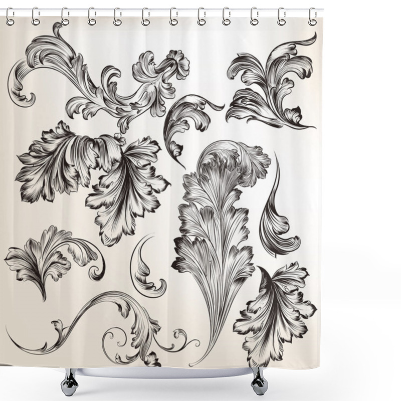 Personality  Set Of Vector Hand Drawn Swirl Flourishes For Design Shower Curtains