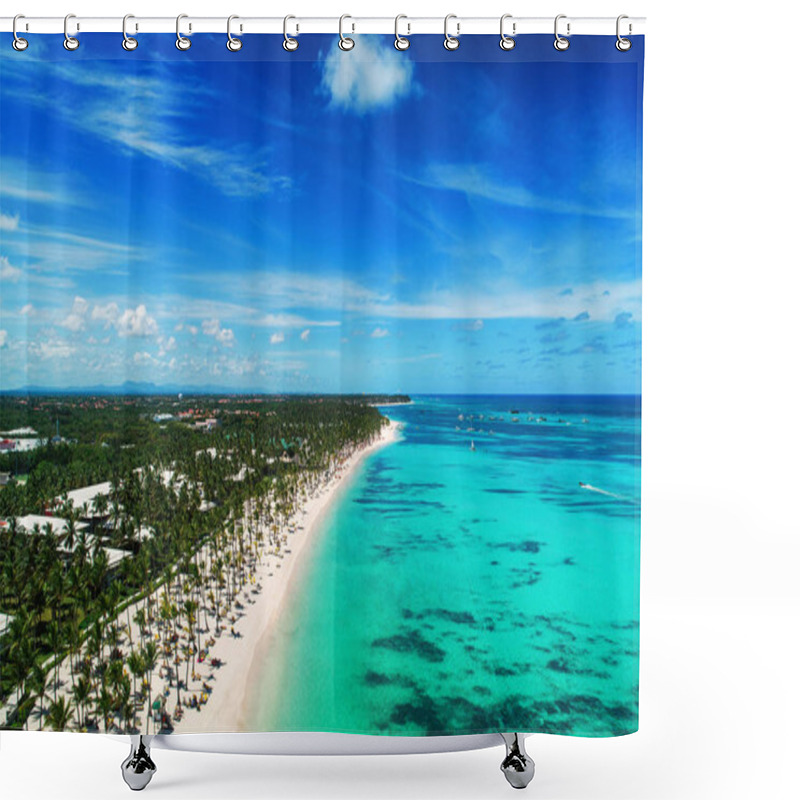 Personality  Aerial View Of Punta Cana Beach Resort, Dominican Republic. Summer Holiday With Parasailing, Diving, Swimming, Sunbathing. Shower Curtains