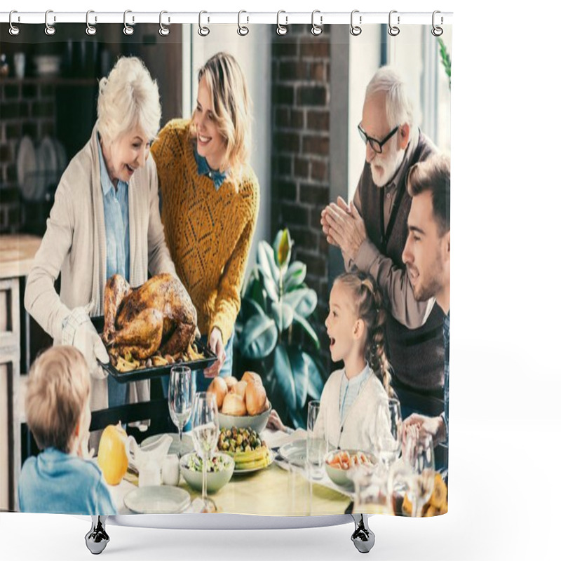 Personality  Family Having Holiday Dinner Shower Curtains