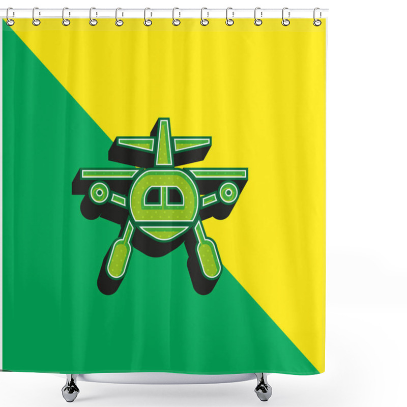 Personality  Aircraft Green And Yellow Modern 3d Vector Icon Logo Shower Curtains