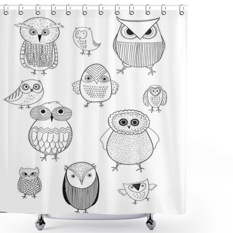 Personality  Owl Logo Set. Beautiful Vector Set Of Twelve. Owls Hats, Sunglasses Shower Curtains