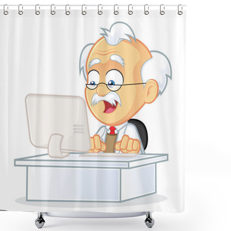 Personality  Professor Sitting In Front Of A Computer Shower Curtains