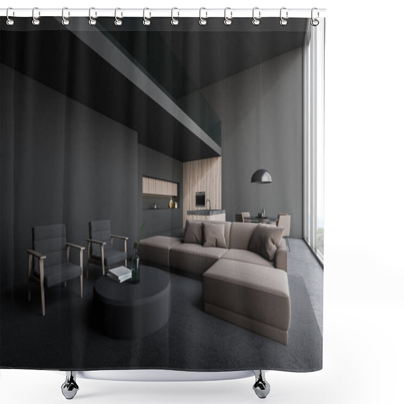 Personality  Gray Living Room And Kitchen Corner Shower Curtains