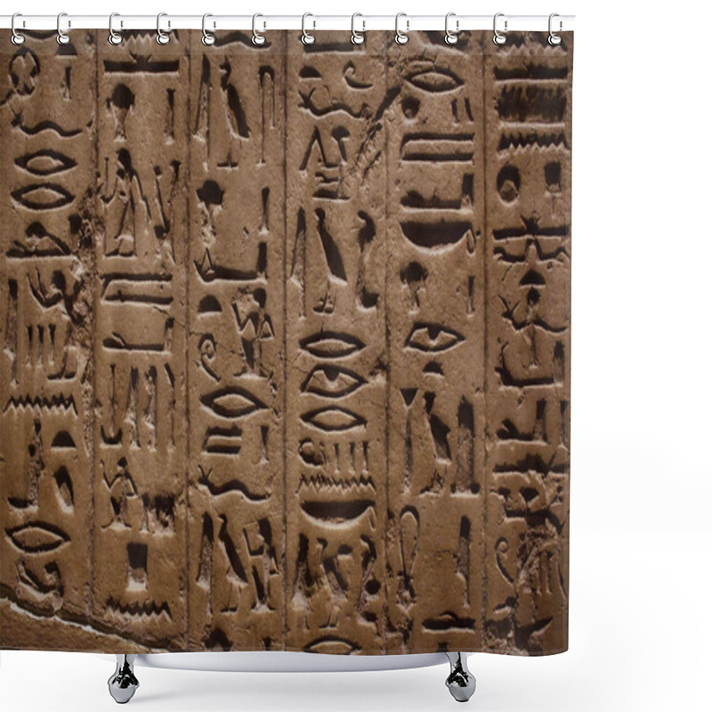 Personality  Ancient Egyptian Hieroglyphics Carved On A Stone Wall Shower Curtains