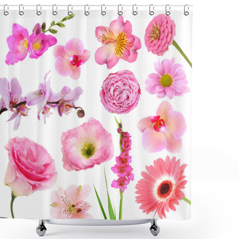 Personality  Collage Of Beautiful Pink Flowers Shower Curtains