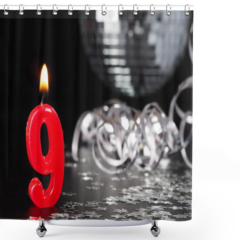 Personality  Red Candles Showing Nr. 9. Abstract Background For Birthday Or Anniversary Party. Shower Curtains