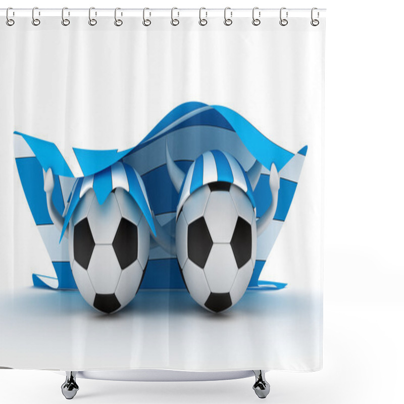 Personality  Two Soccer Balls Hold Greece Flag Shower Curtains