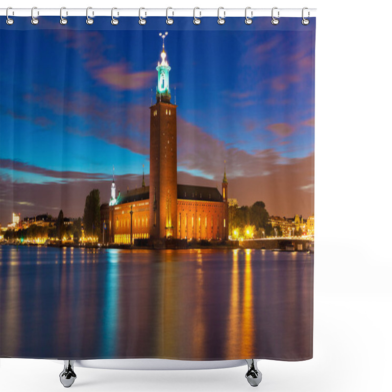 Personality  Night View Of The City Hall In Stockholm, Sweden Shower Curtains