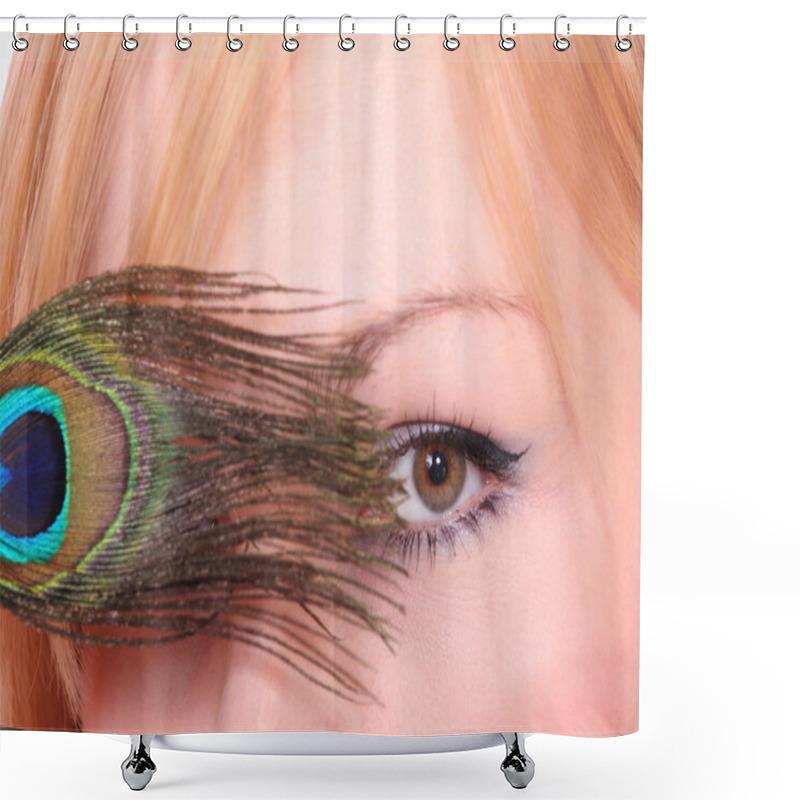 Personality  Beautiful Woman With Peacock Feather Eye Shower Curtains