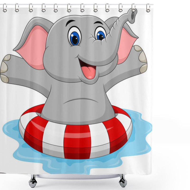 Personality  Cartoon Elephant With Inflatable Ring Shower Curtains