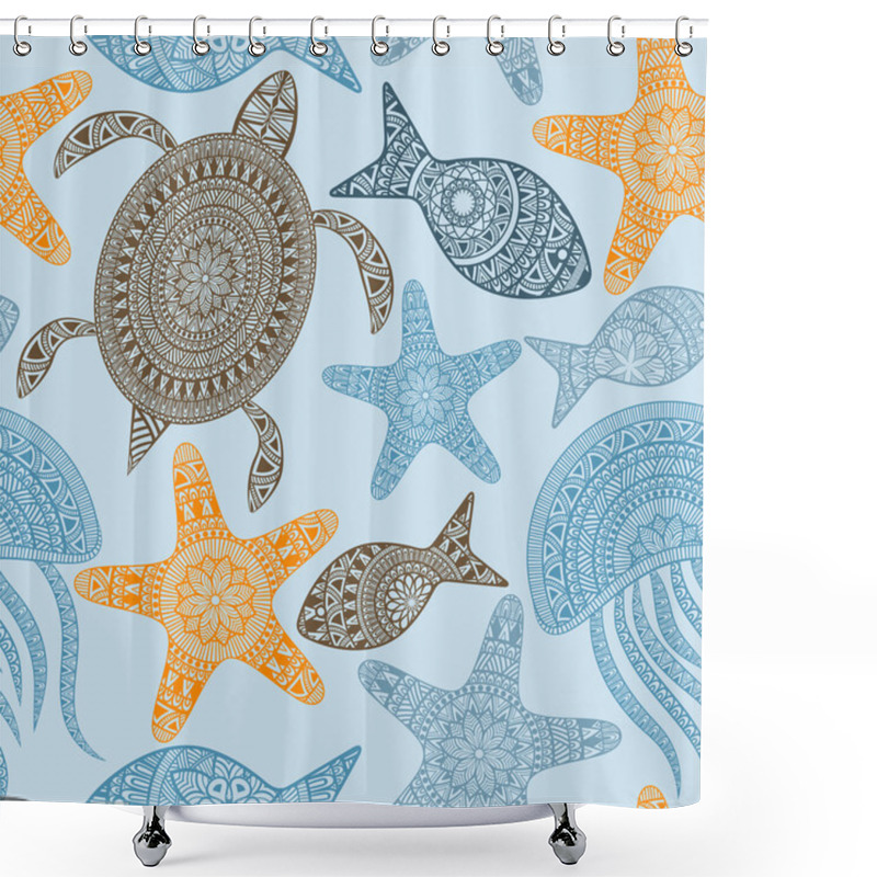 Personality  Seamless Pattern With Turtles Shower Curtains