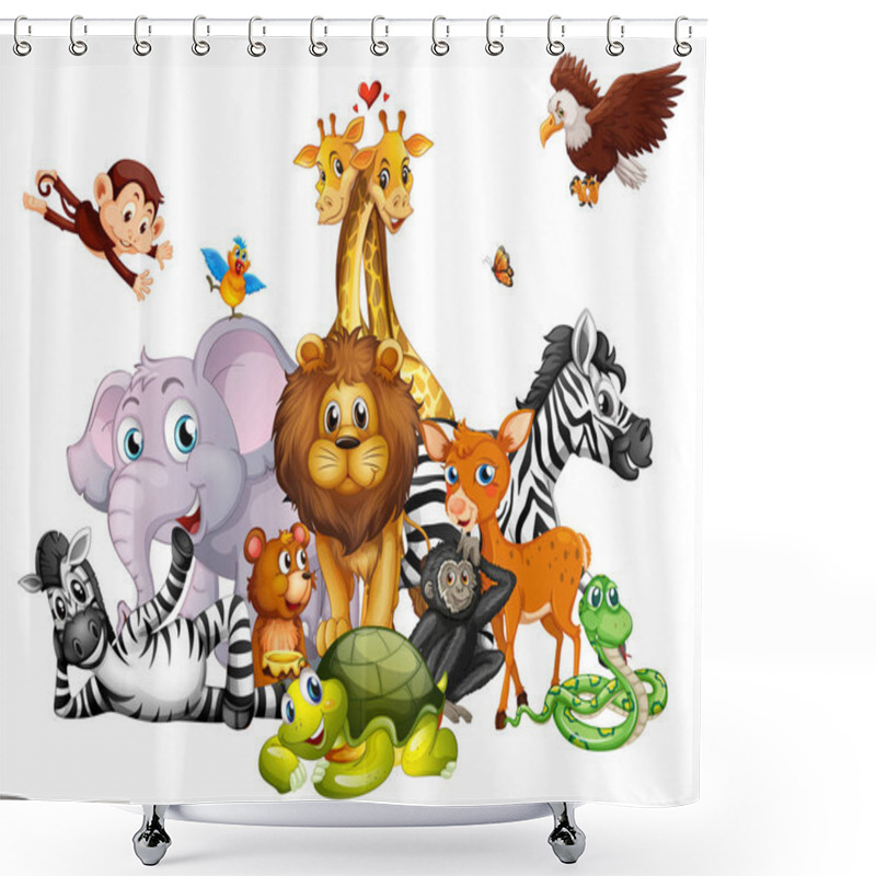 Personality  Cute Animals On White Background Shower Curtains