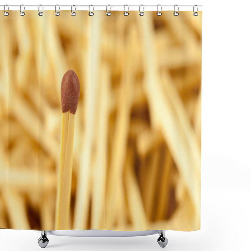 Personality  Single Matchstick On Blurred Background Of Wooden Sticks Shower Curtains