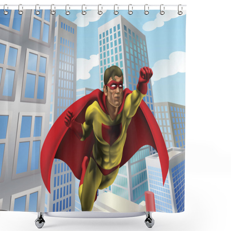 Personality  Superhero Flying Through City Shower Curtains