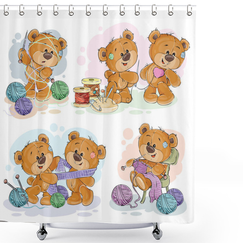 Personality  Set Of Vector Clip Art Illustrations Of Teddy Bears And Their Hand Maid Hobby Shower Curtains