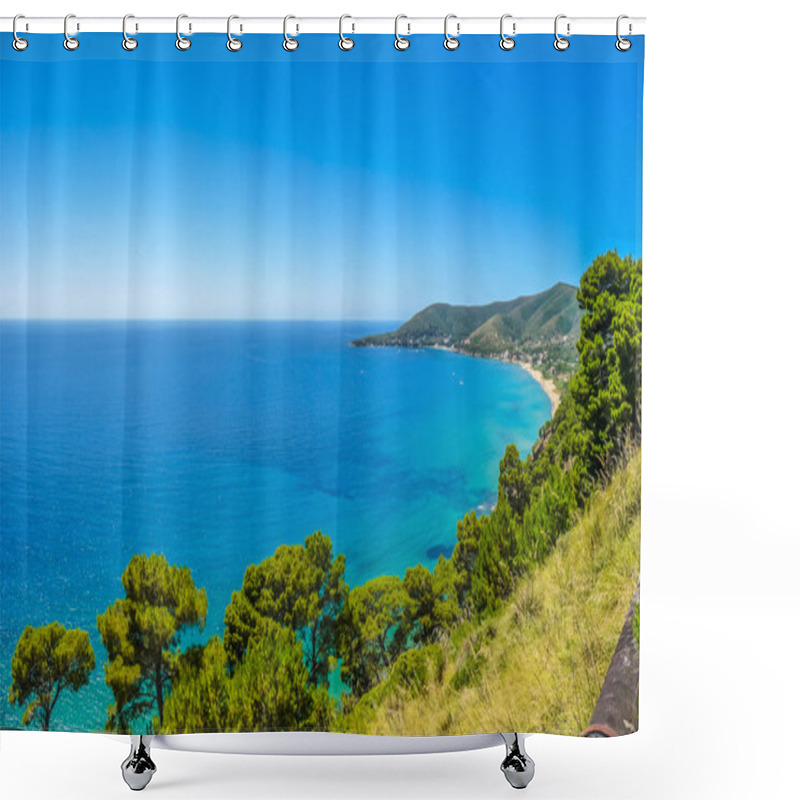 Personality  Panoramic View Of Beautiful Coastal Landscape At The Cilentan Coast, Campania, Italy Shower Curtains