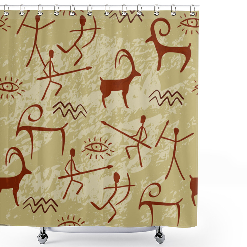 Personality  Cave Painting Seamless Pattern Shower Curtains