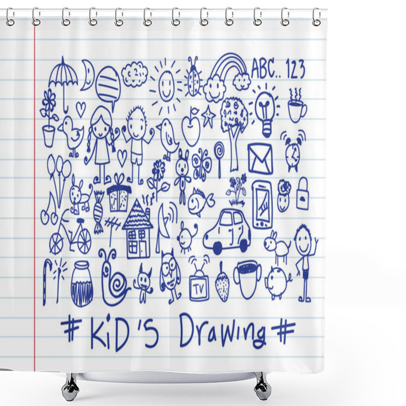 Personality  Kids And Children's Hand Drawings  Shower Curtains