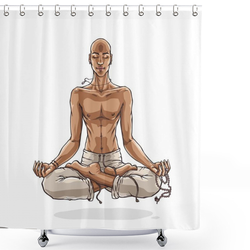 Personality  Meditating Man. Vector Illustration Of A Person Practicing Deep Meditation. Shower Curtains